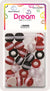 DREAM BEAD 16MM STRIPE 24PC BK/RD/CLR