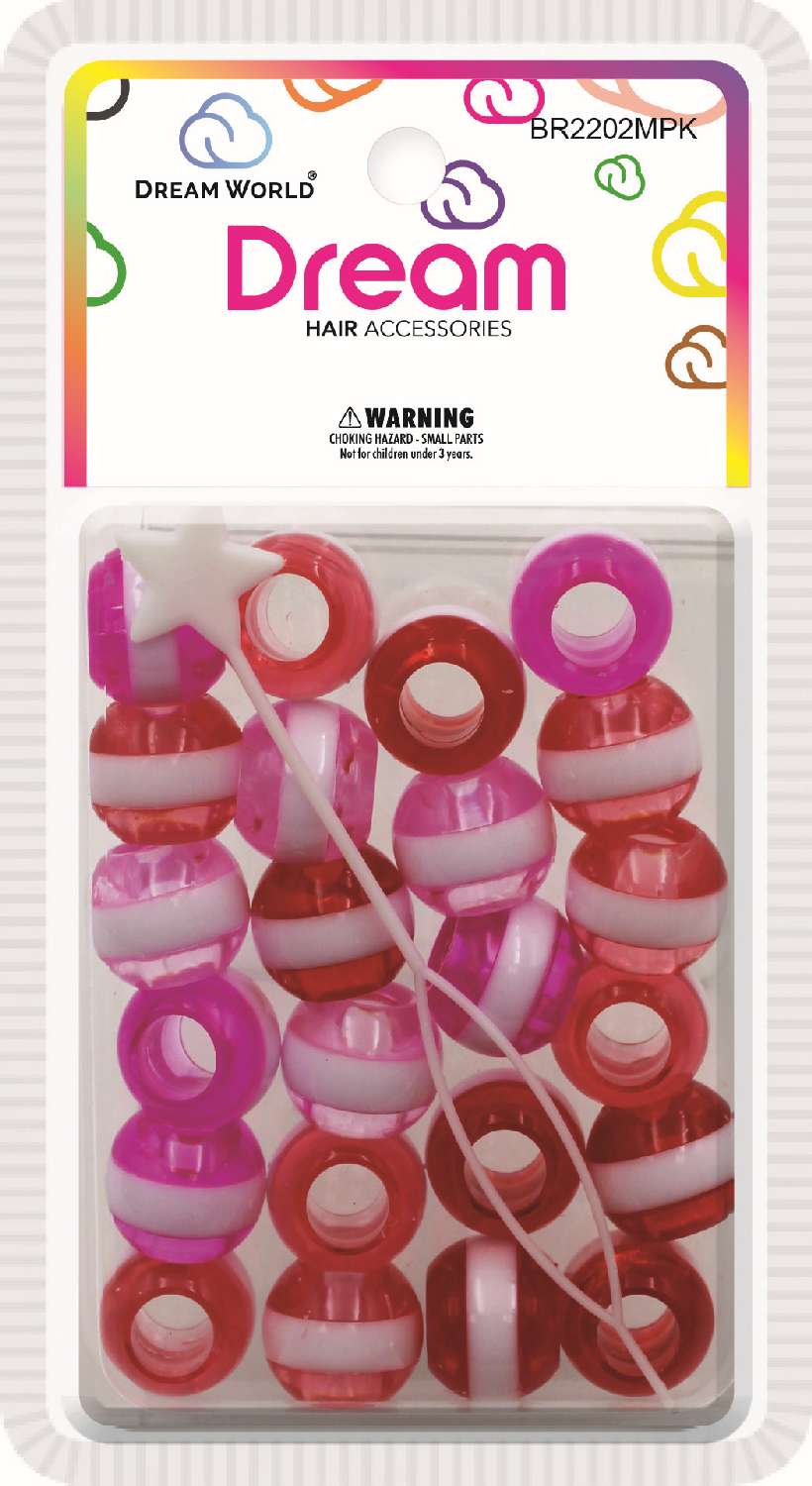 DREAM BEAD 16MM STRIPE 24PC MIX PINK