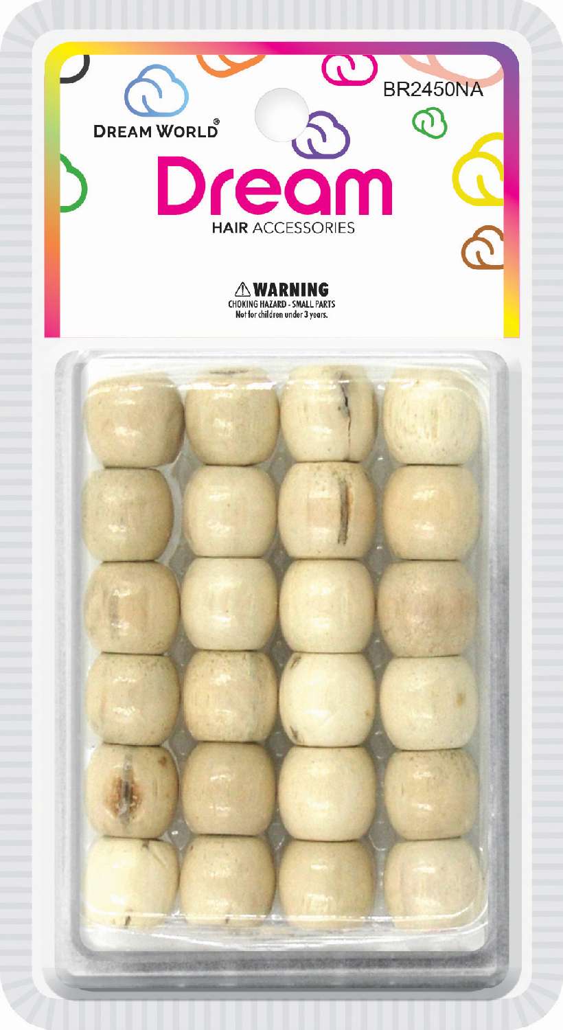 DREAM BEAD 18MM WOOD 24PC NATRUAL