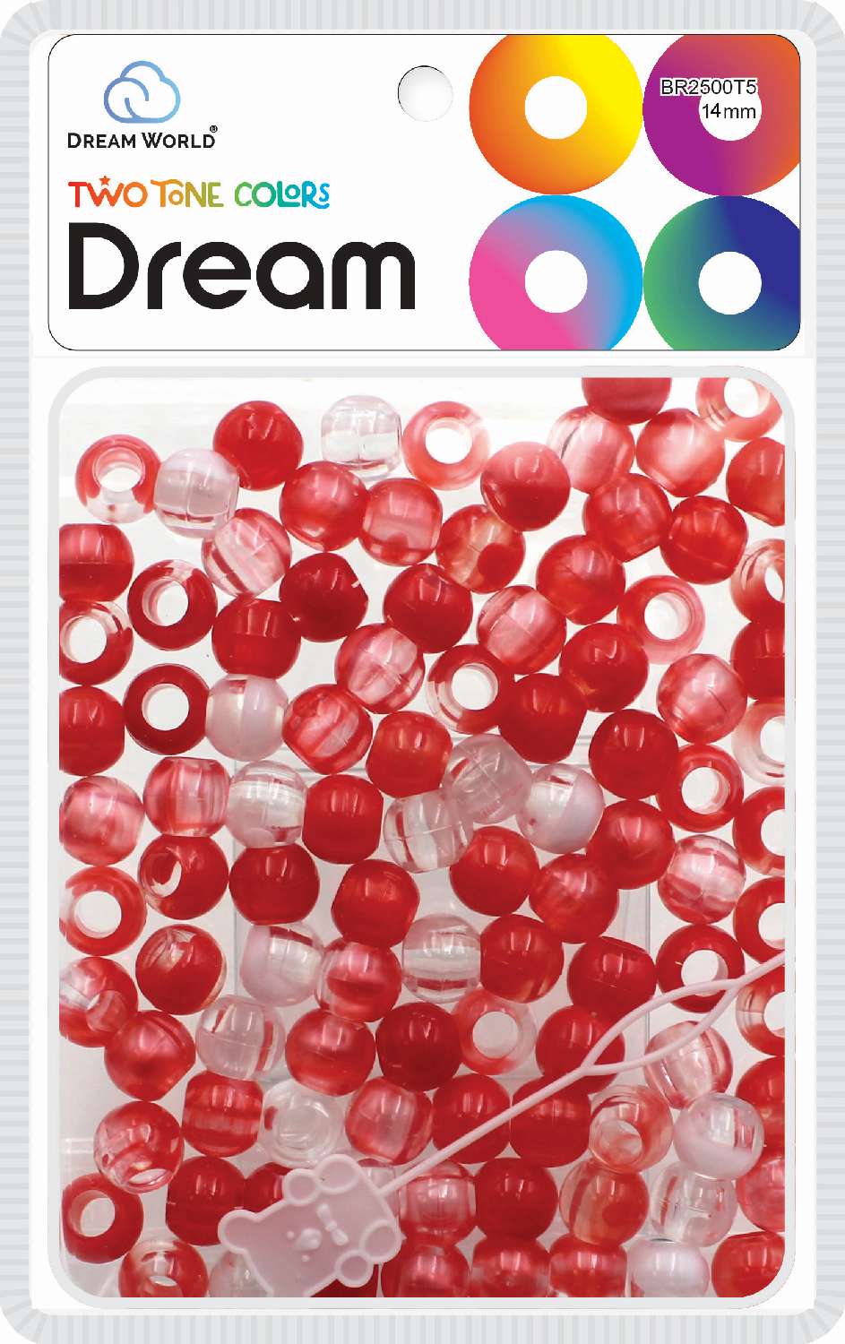 DREAM BEAD 14MM TWO TONE 48PC MIX RED