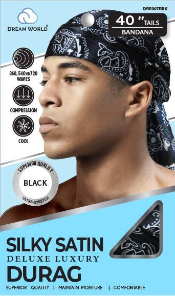 DREAM M-DURAG SMOOTH AND THICK BANDANA BLACK